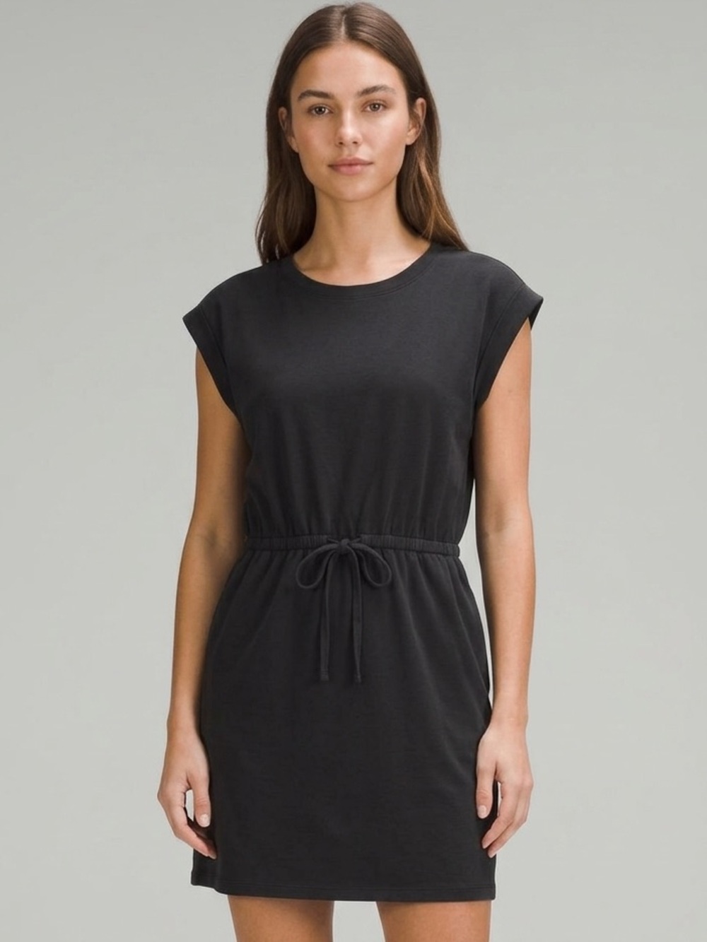 Sleeveless Black Drawstring Waist Mini Dress